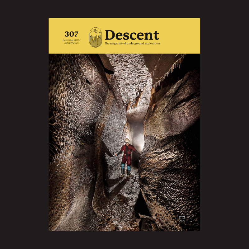 Descent 307 cover - Emma Key in Doolin River Cave. Photo: Bill Nix