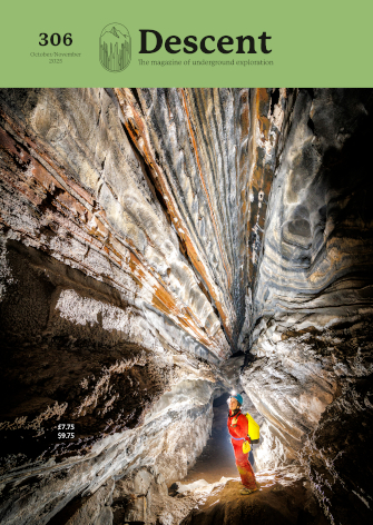 Descent 306 cover Judith Calford in Caverna do Morro, PETAR, Brazil, by Chris Howes.