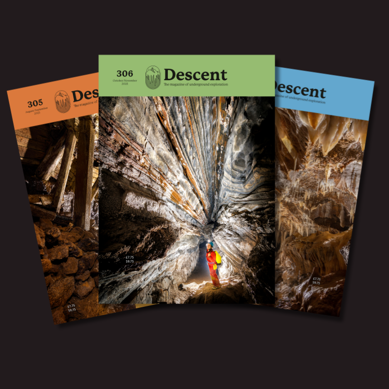 Three covers of Descent Magazine